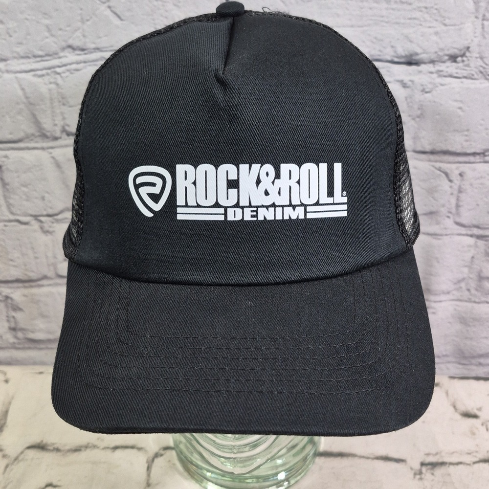 Rock‎ & Roll Denim Advertising Hat Mens Black Trucker Style Snapback Cap